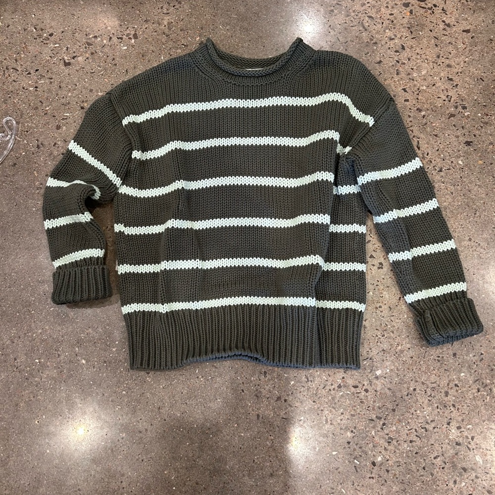 La Ligne Olive Green and White Striped Knit Sweater